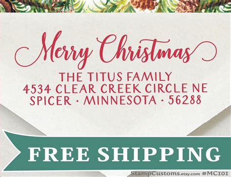 Christmas Address Stamp, Merry Christmas Self-inking Return Address, Happy Holidays