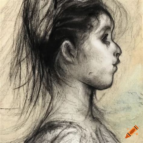 Charcoal Drawing Of A Girl With Flowing Hair On Craiyon