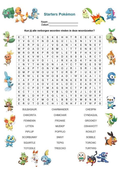 Starter Pokémon search puzzle Pokemon birthday card Pokemon party