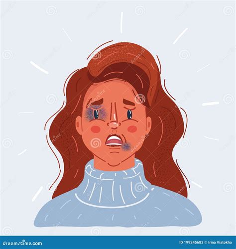 Bruised Face Woman Portrait, Domestic Violence And Abuse Victim Cartoon ...