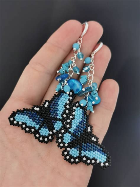 Blue Morpho Butterfly Earrings Large Dangle Nature Bead Etsy