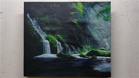 Waterfalls Acrylic Painting Landscape For Beginners Youtube