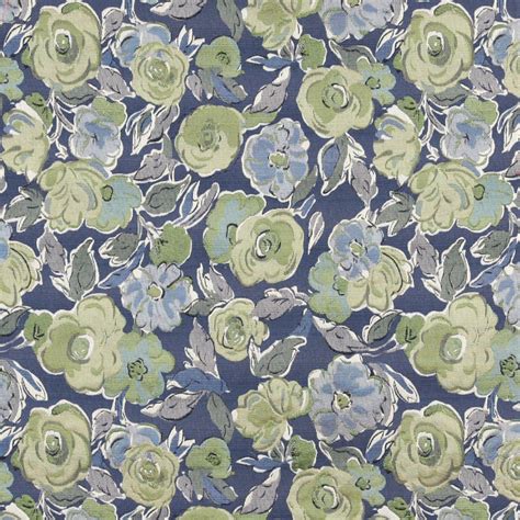 Blue Green And White Floral Contemporary Upholstery Fabric By The Yard