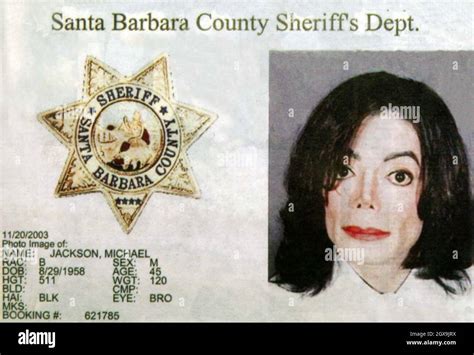 Michael Jackson's police mugshot after his arrest by Santa Barbara's ...