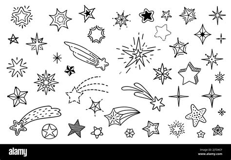 Doodle Stars Sketch Hand Drawn Line Cute Starry Sky Vector Icons With