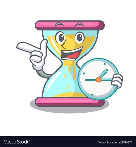 With clock cartoon hourglass in the dawn time Vector Image