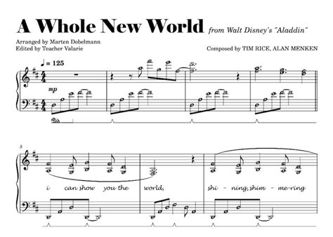 A Whole New World Piano Sheet Grade 1 Grade 5 Self Learning Series ...