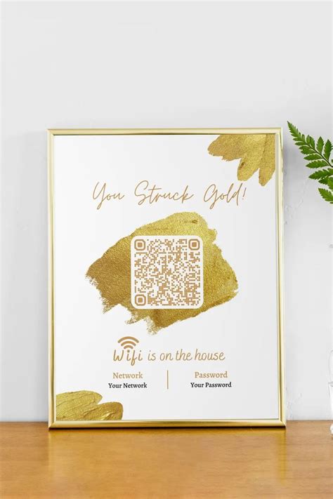 Gold Custom Wifi Sign With Qr Code Wifi Password Sign Wifi Etsy In