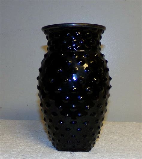 Vintage L E Smith Glass Black Amethyst Vase Hobnail 8 Height Purple 2061598512