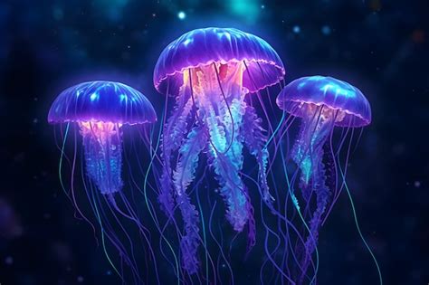 Premium Photo A Group Of Jellyfish Under Water