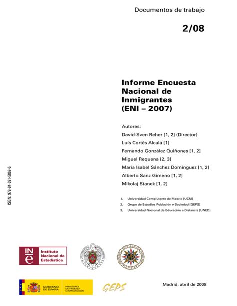 Informe Encuesta Nacional De Inmigrantes Eni 2007