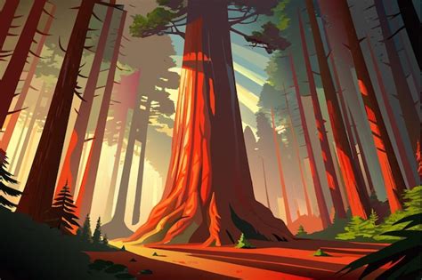 Premium Vector A Towering Redwood Tree In A Misty Californian Forest