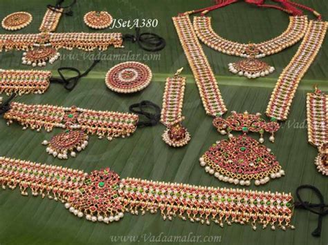 Bharatanatyam Kuchipudi Temple Jewellery Kemp Red And Green White Stone