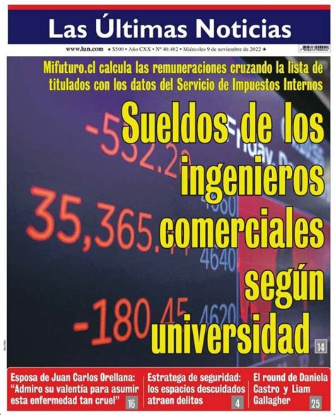 Periódico Las Últimas Noticias Chile Periódicos De Chile Edición De Miércoles 9 De