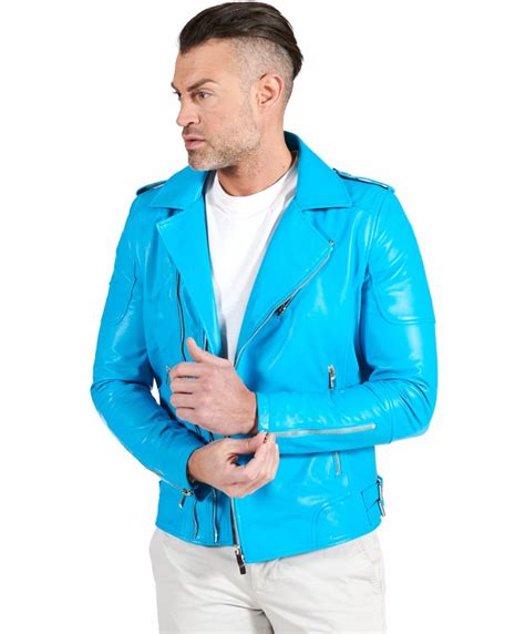 Chiodo Biker Azzurro In Pelle Da Uomo D Arienzo D Arienzo