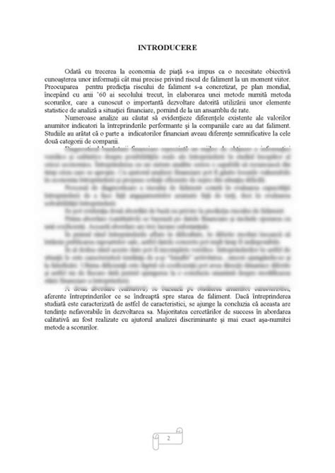 Referat Metoda De Evaluare A Riscului De Faliment