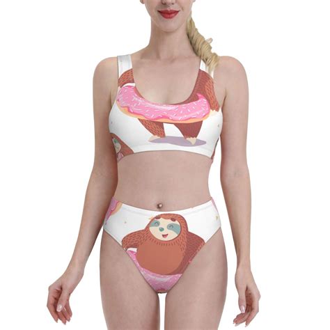 Adobk Sloth With Donuts1 Print Women High Waisted Bikini Set Sports