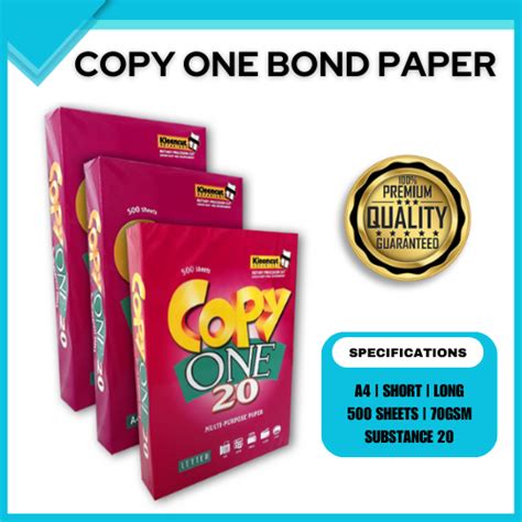 Copy One Bond Paper White Short Long A Size Gsm Sheets Per