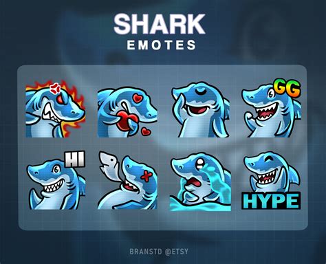 8 X Shark Twitch Emotes Shark Twitch Emotes Shark Emotes Etsy