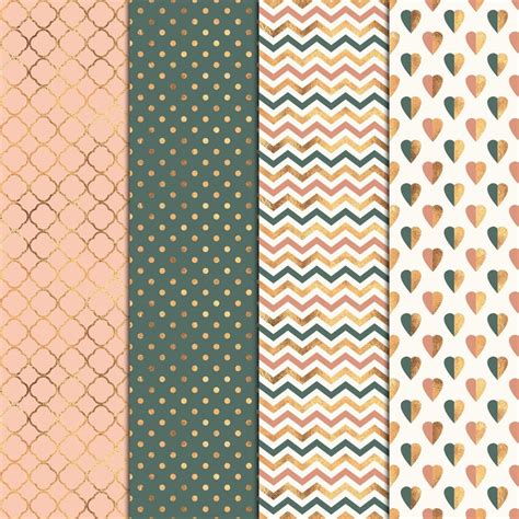 Nude Green Gold Patterns Digital Papers X Etsy
