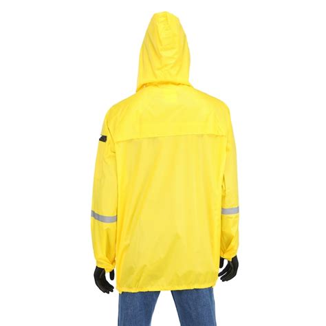 Safety Works Men's Yellow Medium Weight Hooded Rain Jacket (Large ...