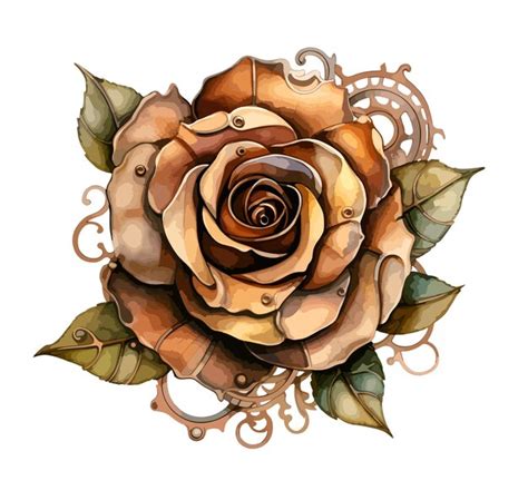 Premium Vector Steampunk Rose Flower Watercolor Clipart Vector