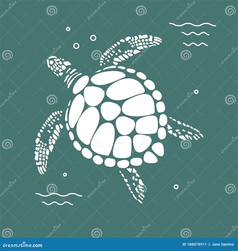 Flat Vector Illustration with White Turtle on Blue Background. Stock ...