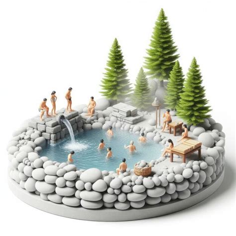 Premium AI Image A Miniature Natural Hot Spring With People Bathing