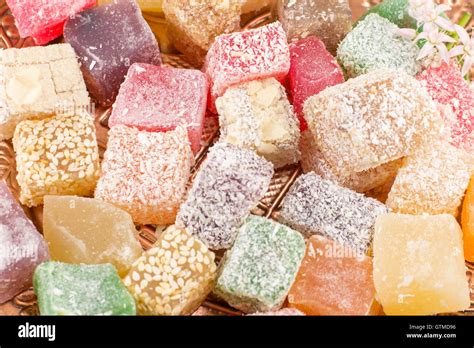 Turkish Delight Lokum In Various Colors Background Stock Photo Alamy