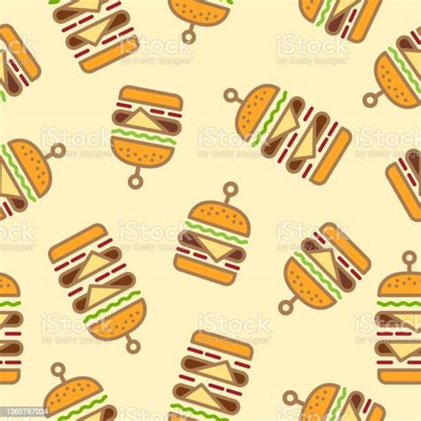 Seamless Pattern With Burgers And Double Cheeseburgers On A Light