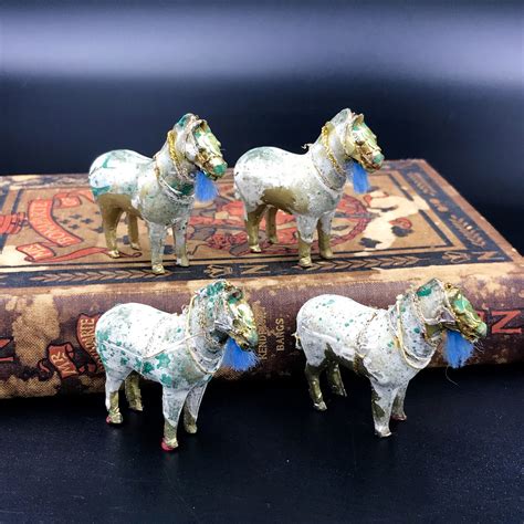 VTG Set of 4 Miniature Horse Figurines Small Ornate Gold & | Etsy