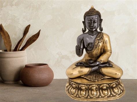 Traditional Brass Buddha Sitting Statue Size Dimension Lwh 14 11 18