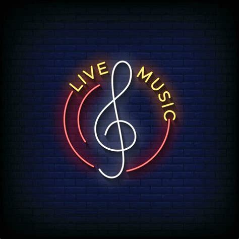 Neon Sign live music with brick wall background vector 32487250 Vector ...