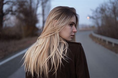 Women Model Blonde Straight Hair Long Hair Back Profile Looking Away