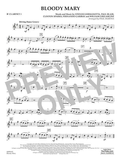 Bloody Mary Arr Paul Murtha Bb Clarinet Sheet Music Lady Gaga