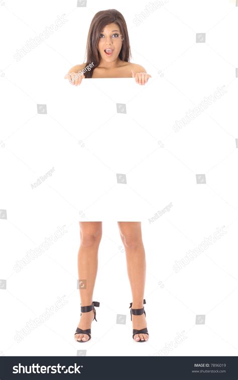 Naked Brunette Holding Blank Sign Stock Photo Shutterstock