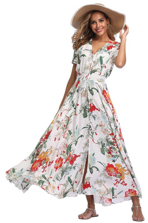 Buy Vintageclothing Womens Floral Maxi Dresses Boho Button Up Split Beach Party Dress Online At