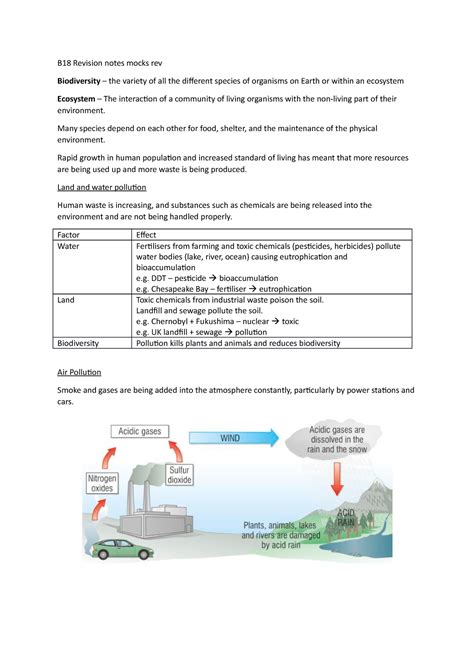 B18 Revision Notes Gcse Biology B18 Revision Notes Mocks Rev Biodiversity The Variety Of