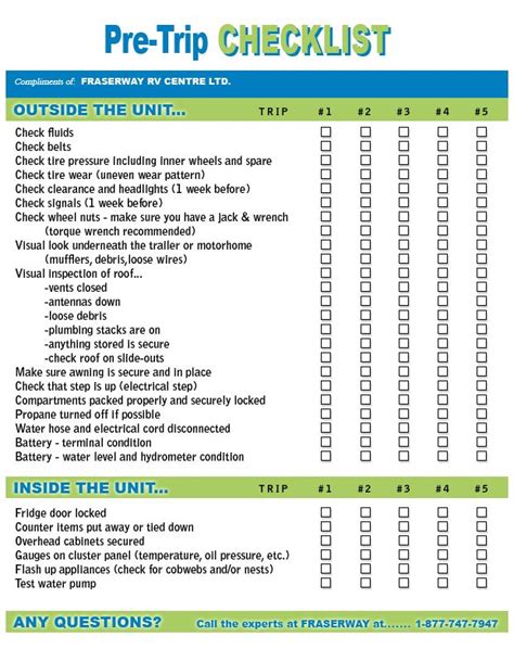 Free Printable Rv Setup Checklist