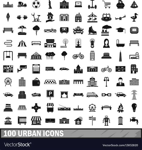 100 Urban Icons Set Simple Style Royalty Free Vector Image