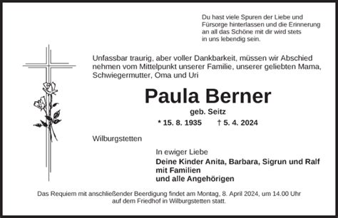 Traueranzeigen Von Paula Berner Trauer Flz De