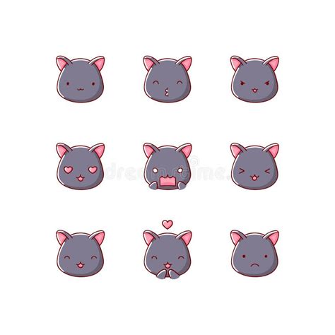 Collection Of Funny Cute Cat Emoticon Characters In Different Emotions