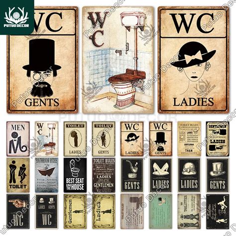 Putuo Decor Toilet Sign Vintage Funny Metal Tin Sign Wc Lavatory