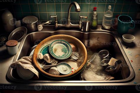 dirty dishes in the kitchen sink illustration Generative AI 22082582 Stock Photo at Vecteezy