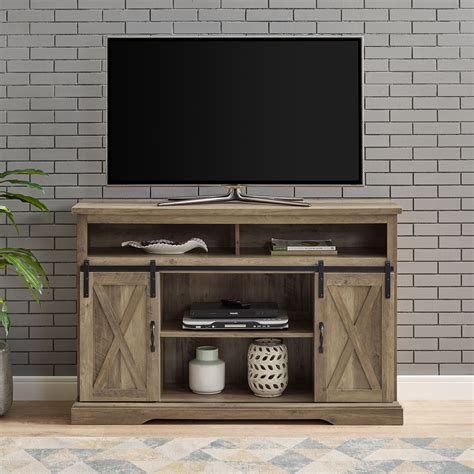 Woven Paths Sliding Farmhouse Barn Door Tv Stand For Tvs Up To 65 Stone