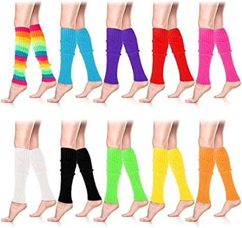 10 Pairs 80s Women Leg Warmers Knit Ribbed Leg Warmers Neon Leg Warmers