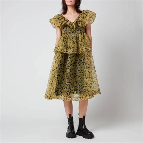 Ganni Organza Dress In Yellow Lyst