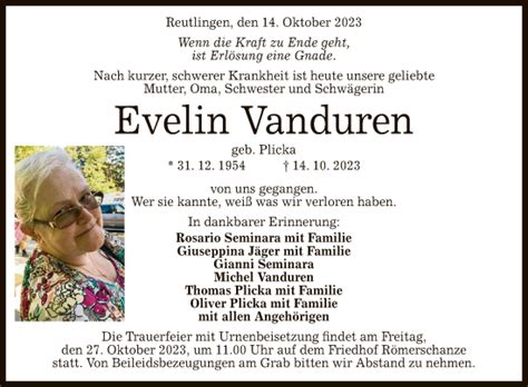 Traueranzeigen Von Evelin Vanduren Trauer Gea De