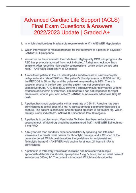 Advanced Cardiac Life Support Acls Final Exam Questions Answers