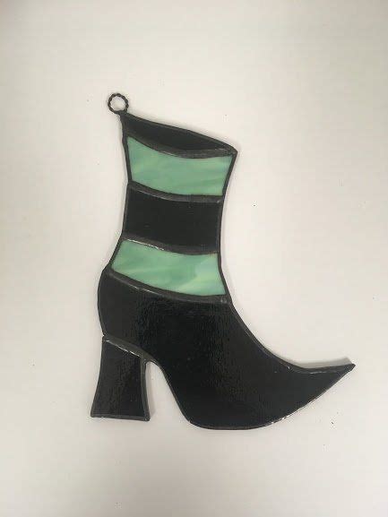 Handmade Stained Glass Witchs Boot Suncatcher Etsy Stained Glass